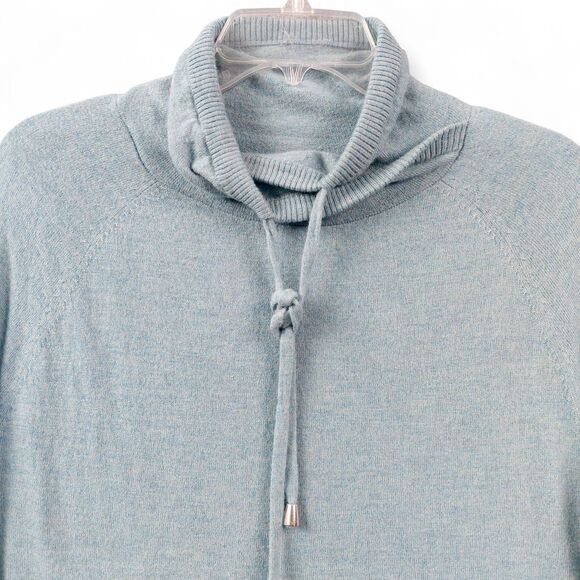 Cynthia Rowley Sweater Womens Large Blue Heather Cowl Neck Merino Wool Pullover - Picture 4 of 8
